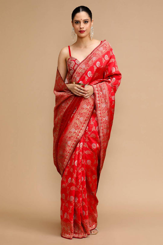 Tala Red Traditional Woven Silk Saree Ready to Wear One Minute Saree