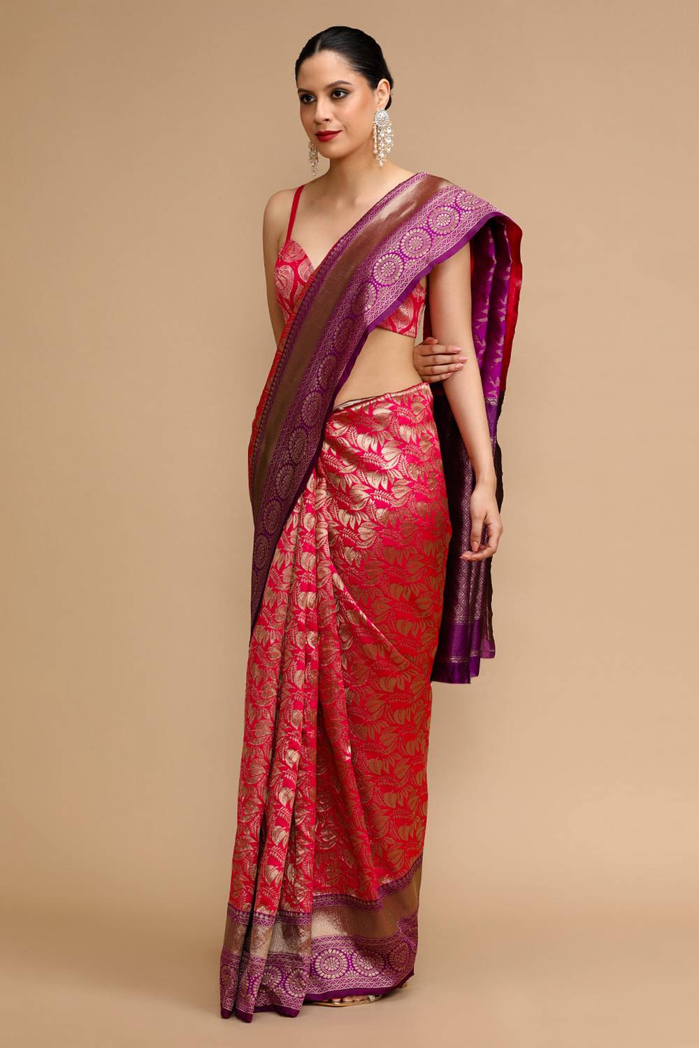 Kiana Pink and Purple Silk Saree with Woven Design Ready to Wear One Minute Saree