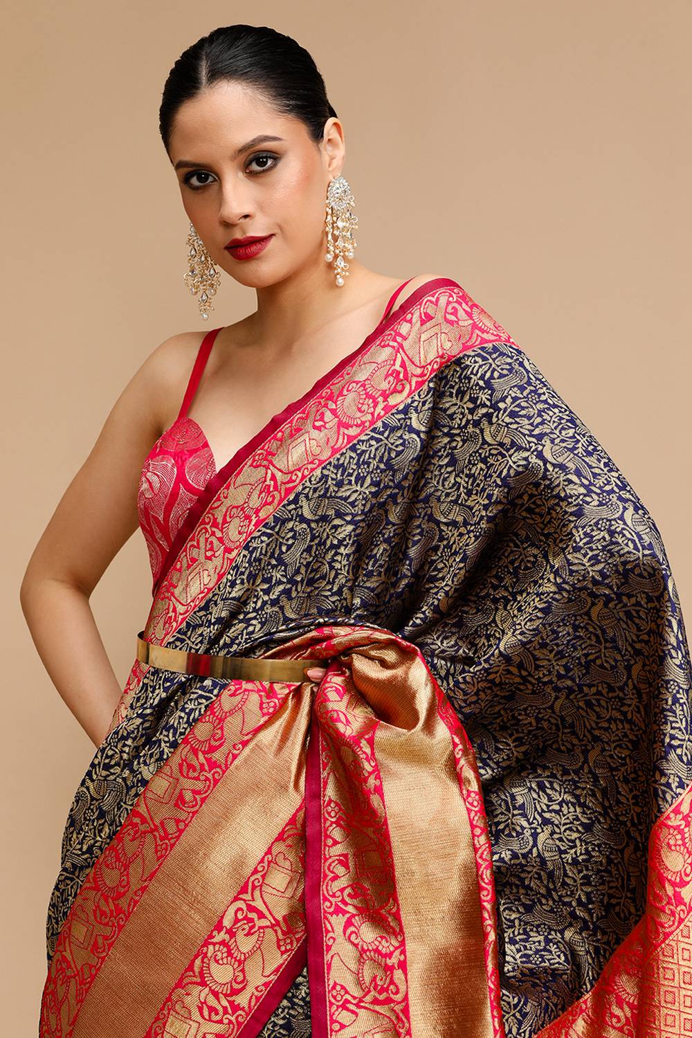 Roshan Blue Silk Saree with Woven Design Ready to Wear One Minute Saree