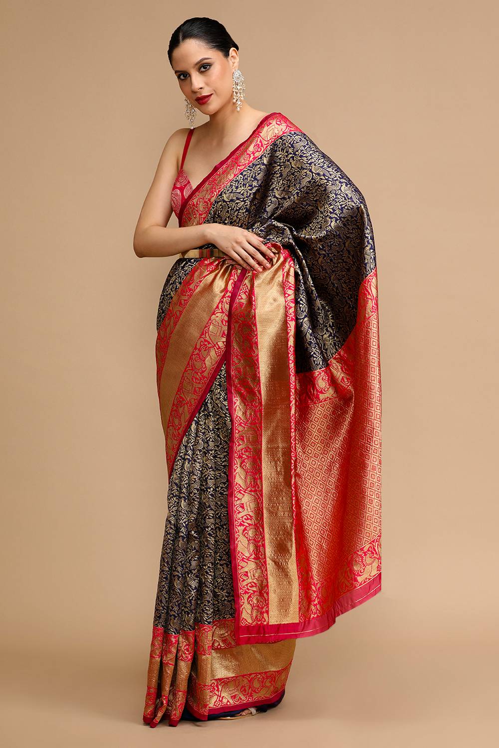 Roshan Blue Silk Saree with Woven Design Ready to Wear One Minute Saree