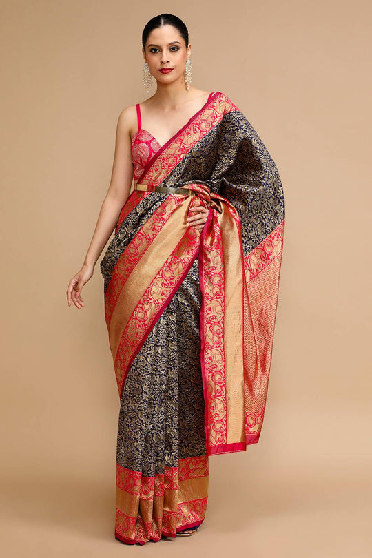Roshan Blue Silk Saree with Woven Design Ready to Wear One Minute Saree