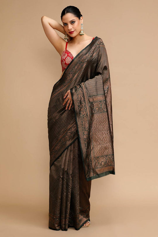 Ariene Black Copper Silk Saree with Woven Design Ready to Wear One Minute Saree