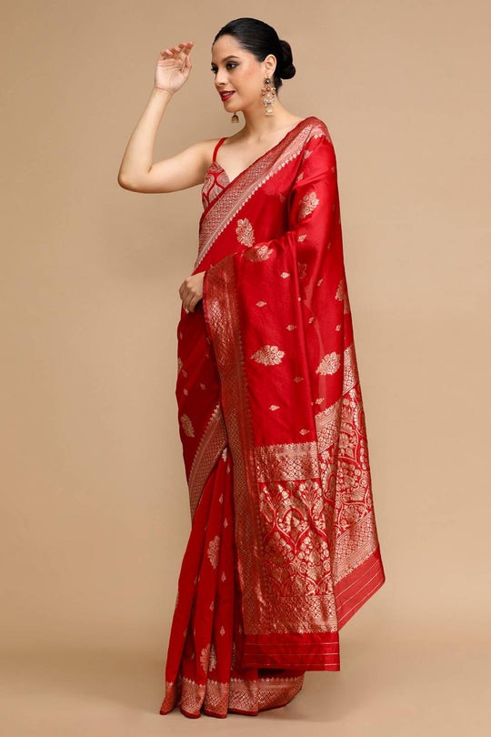 Dalila Red Silk Saree with Woven Design Ready to Wear One Minute Saree