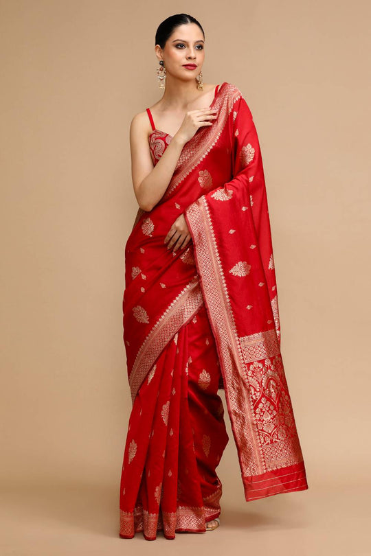 Dalila Red Silk Saree with Woven Design Ready to Wear One Minute Saree