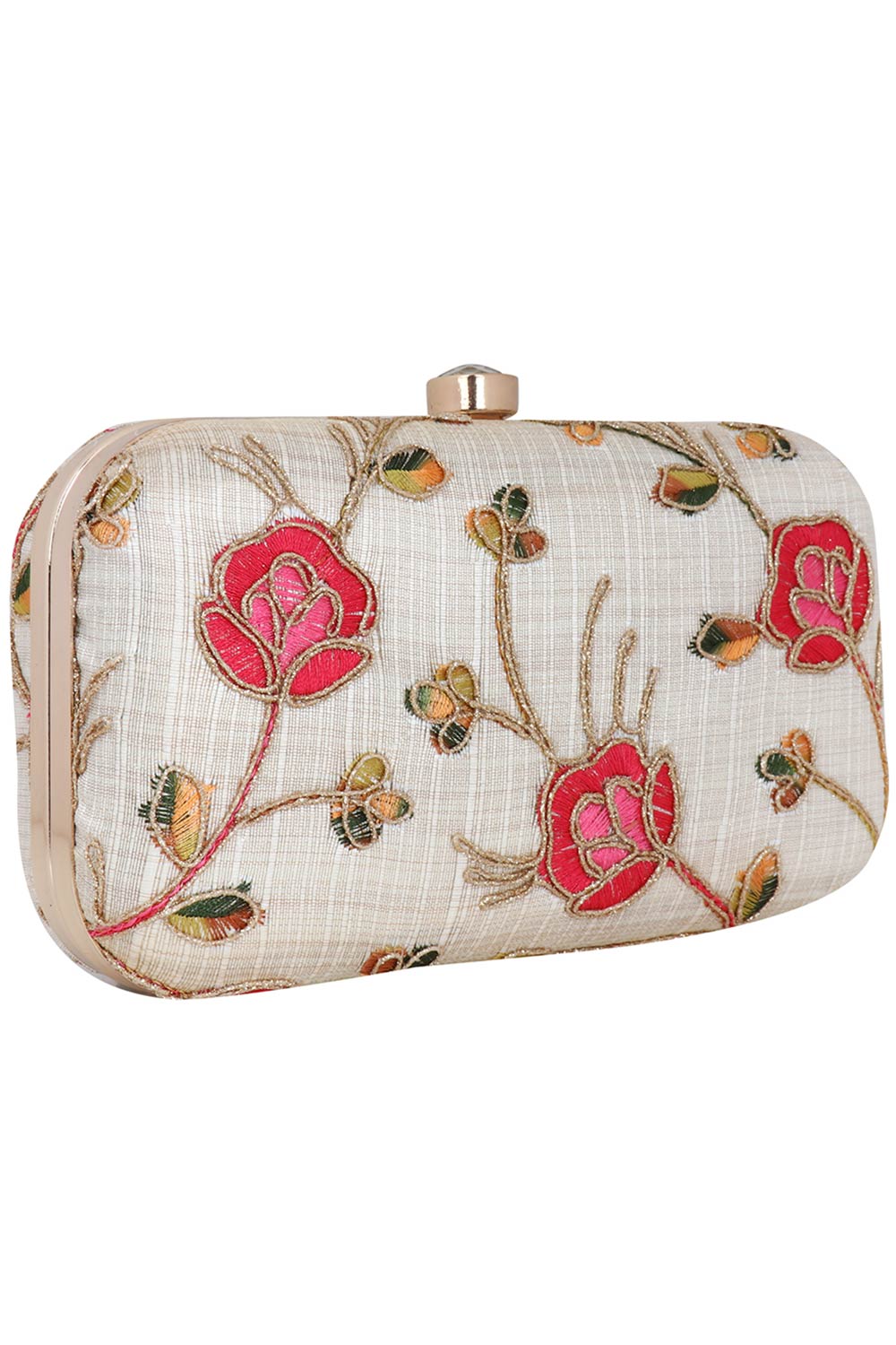 Designer White & Coral Floral Evening Clutch