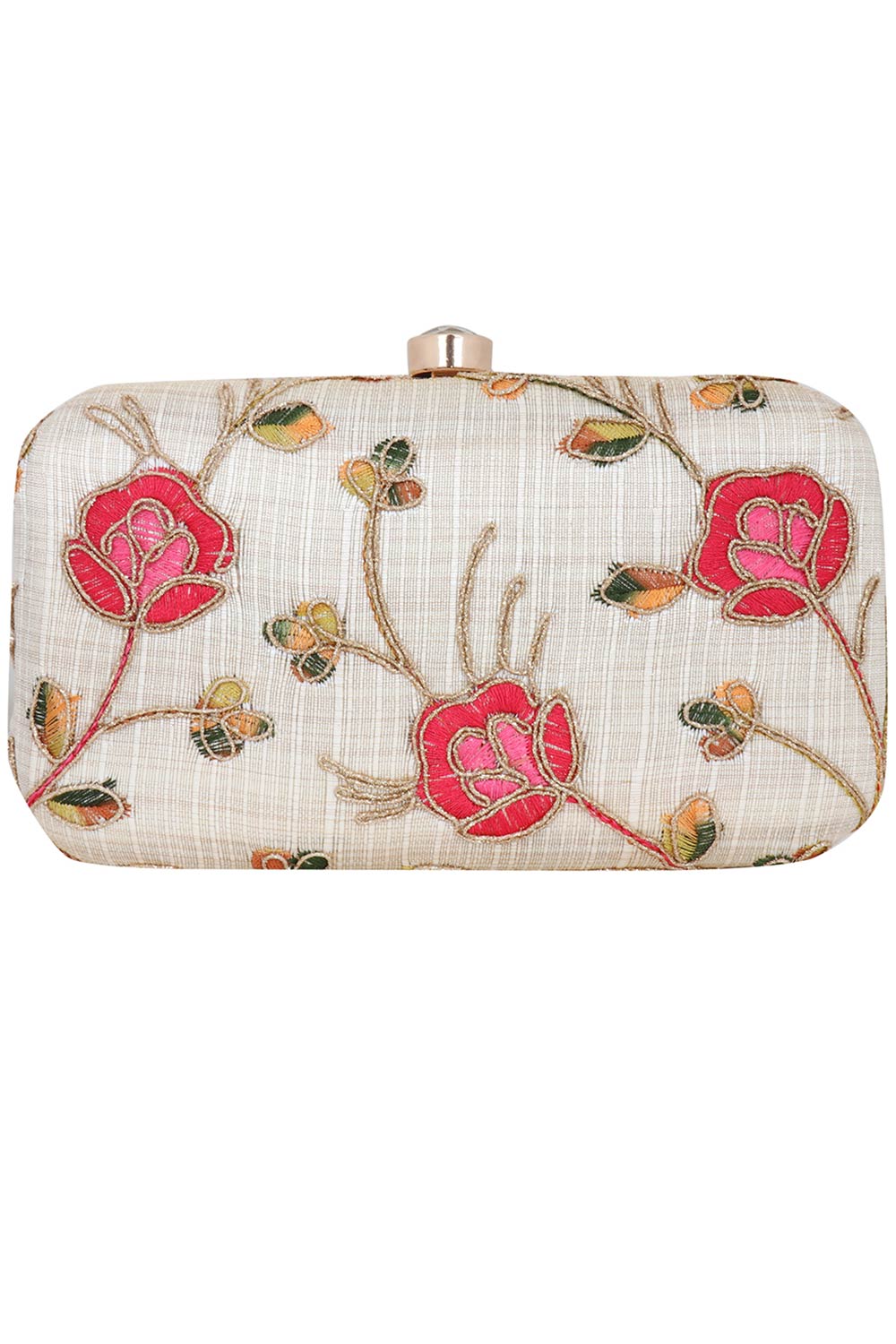 Designer White & Coral Floral Evening Clutch