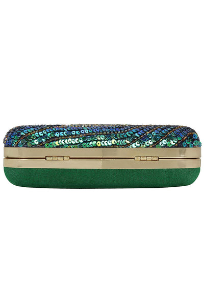 Design Blue & Green Clutch with a Sequins Peacock Design