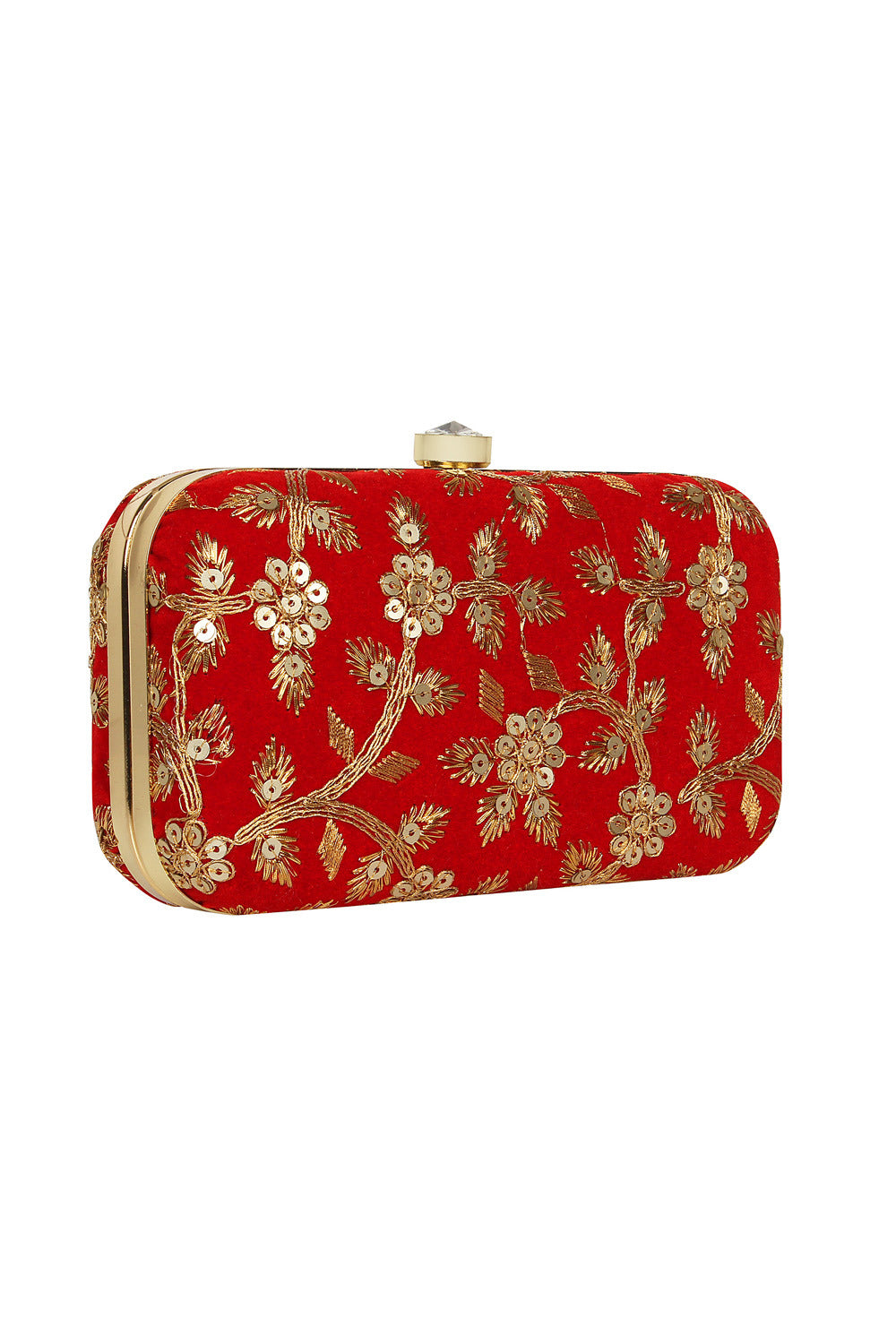 Designer Velvet Clutch in Red with Gold Sequins Embroidery