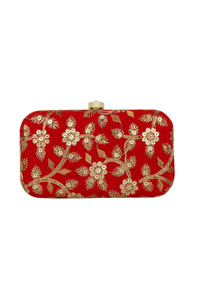 Designer Velvet Clutch in Red with Gold Sequins Embroidery
