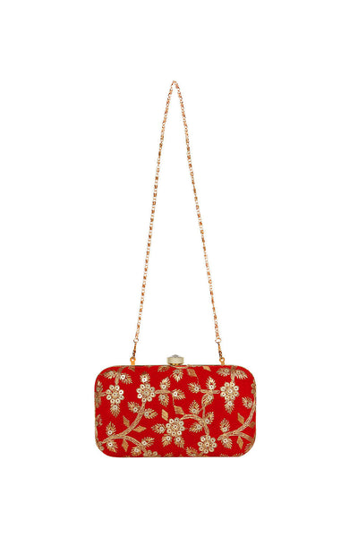 Designer Velvet Clutch in Red with Gold Sequins Embroidery