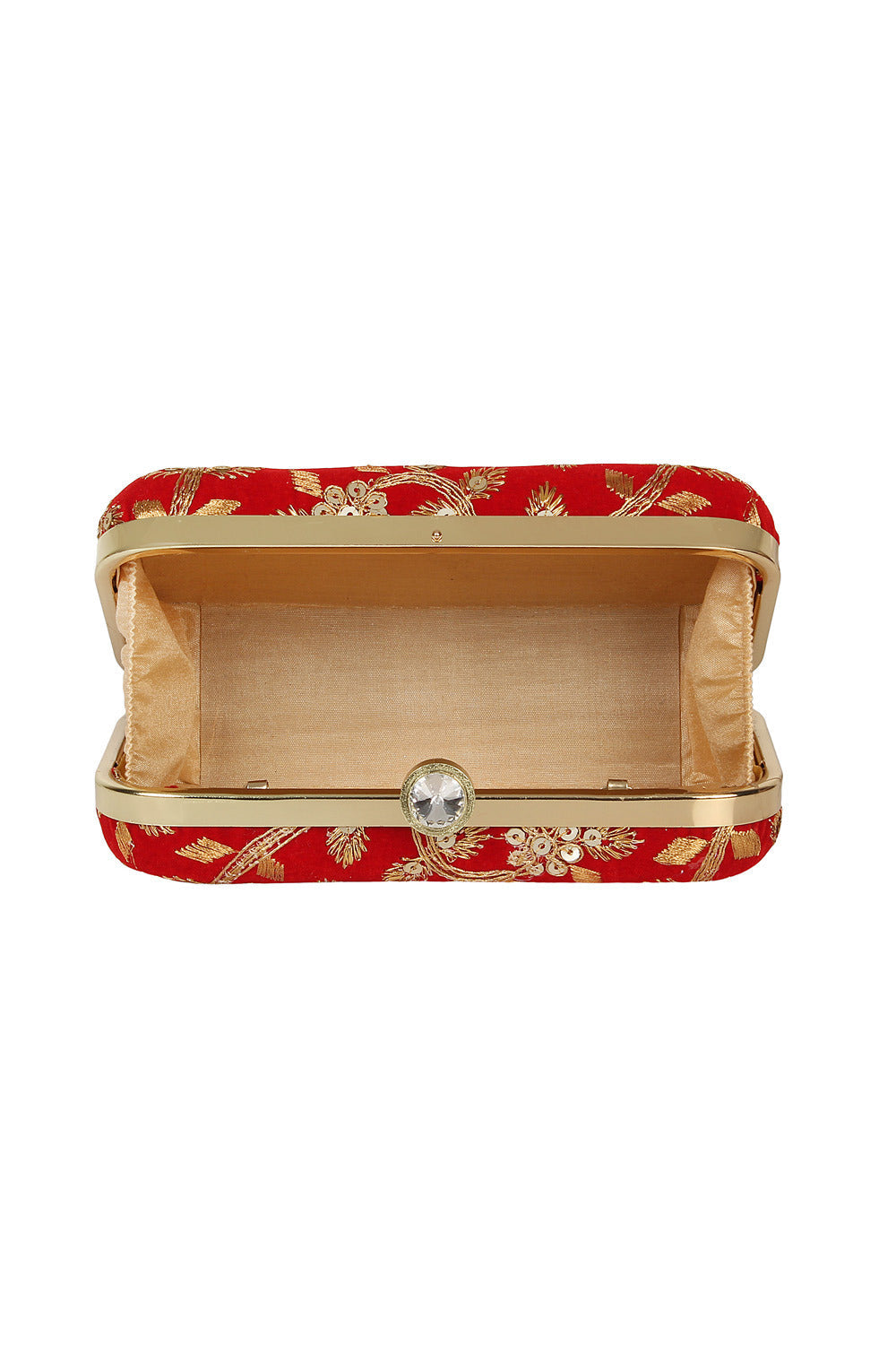 Designer Velvet Clutch in Red with Gold Sequins Embroidery