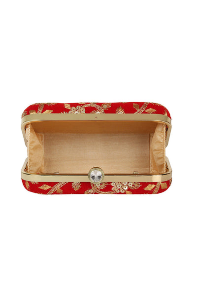 Designer Velvet Clutch in Red with Gold Sequins Embroidery