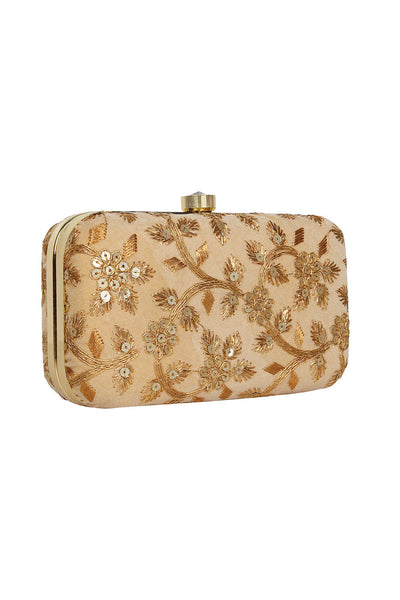 Designer Gold Velvet Clutch With Sequins & Embroidery