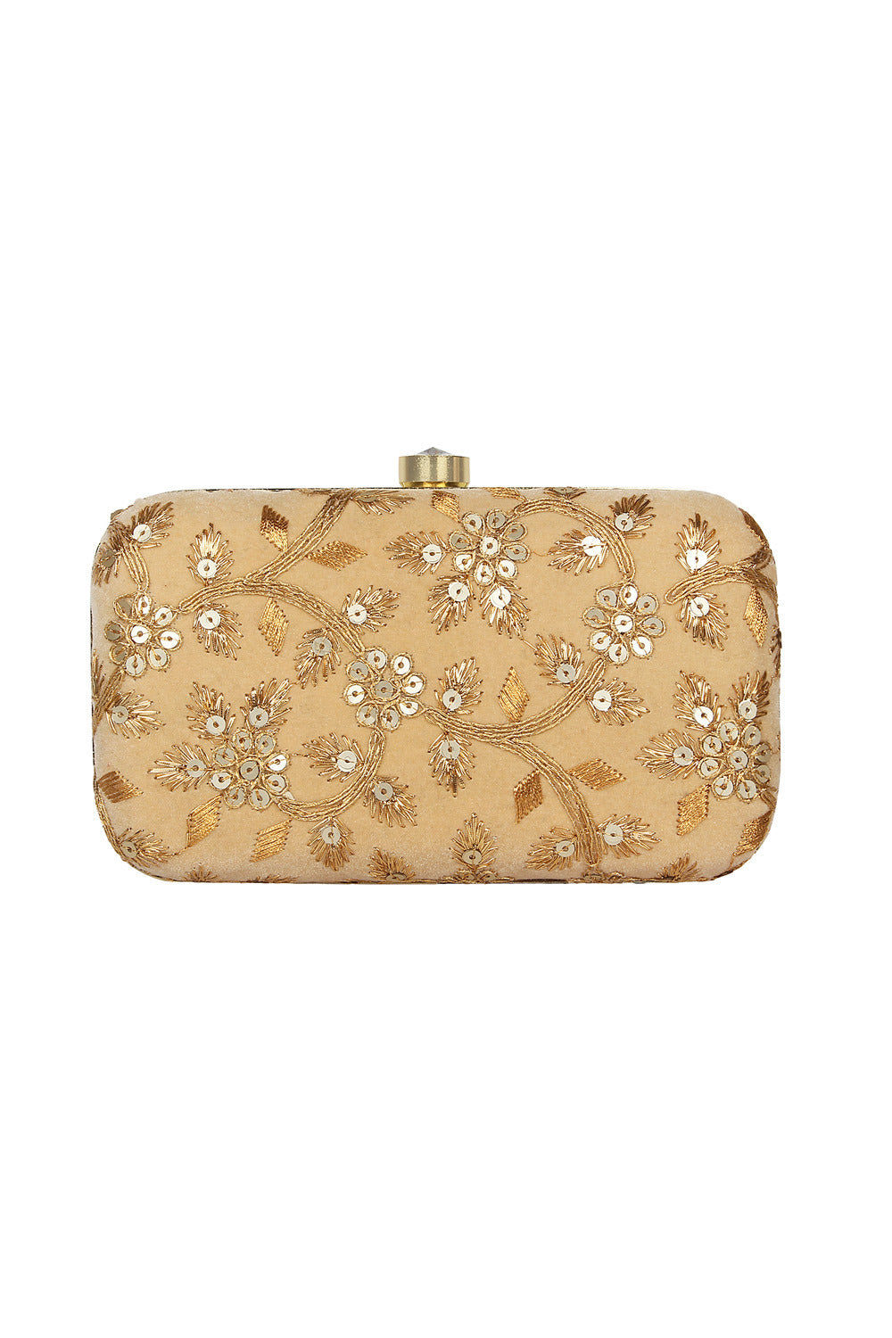 Designer Gold Velvet Clutch With Sequins & Embroidery