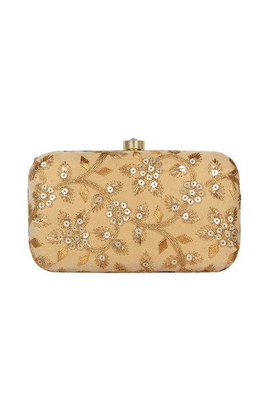 Designer Gold Velvet Clutch With Sequins & Embroidery