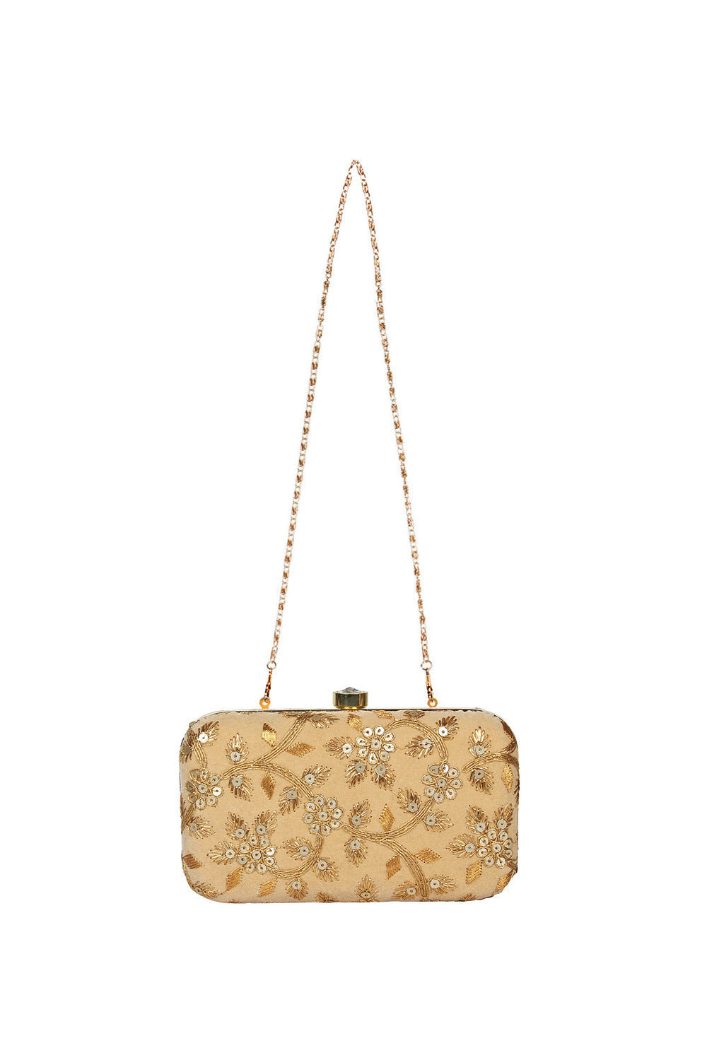Designer Gold Velvet Clutch With Sequins & Embroidery