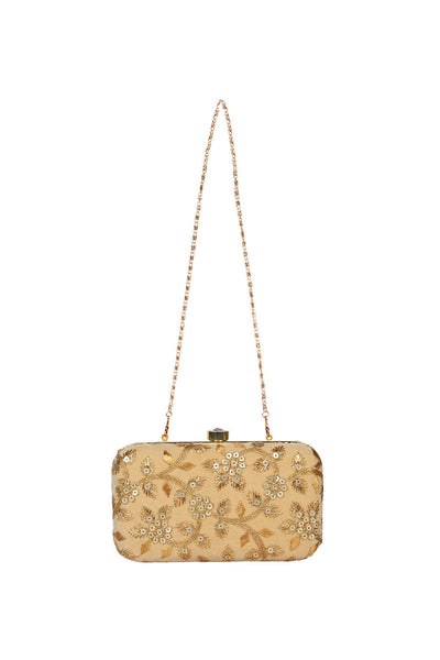 Designer Gold Velvet Clutch With Sequins & Embroidery