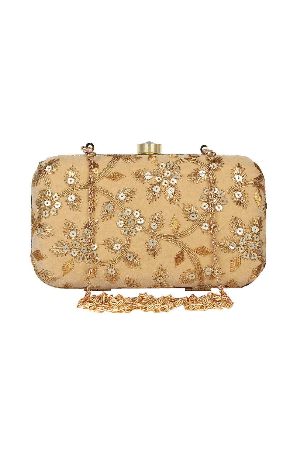 Designer Gold Velvet Clutch With Sequins & Embroidery