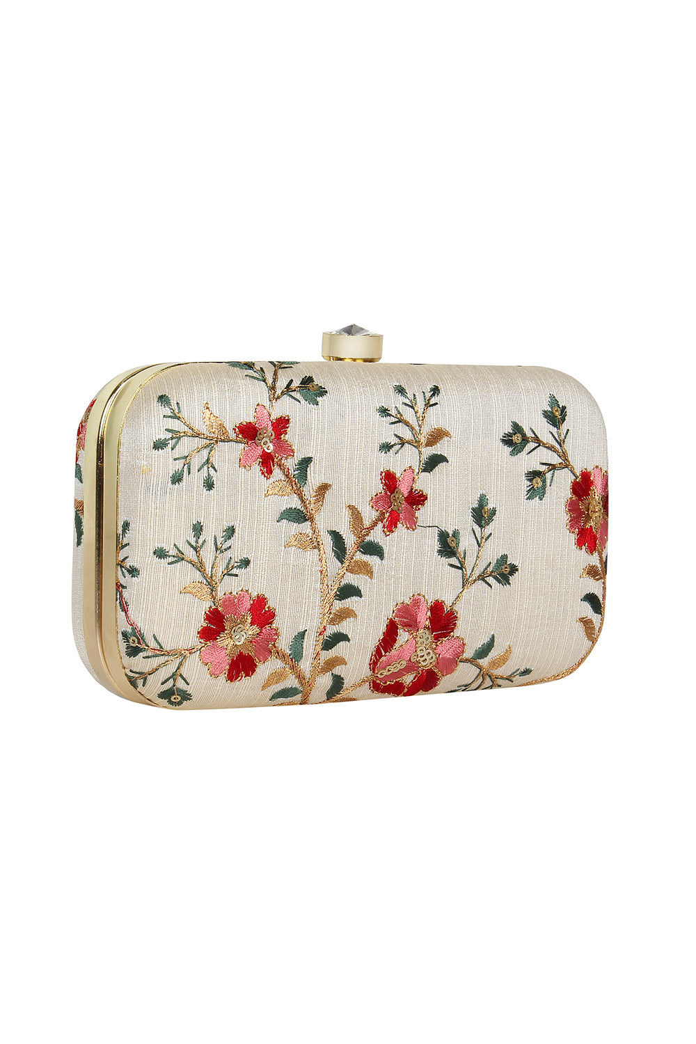 Designer Off-White Floral Embroidery Clutch