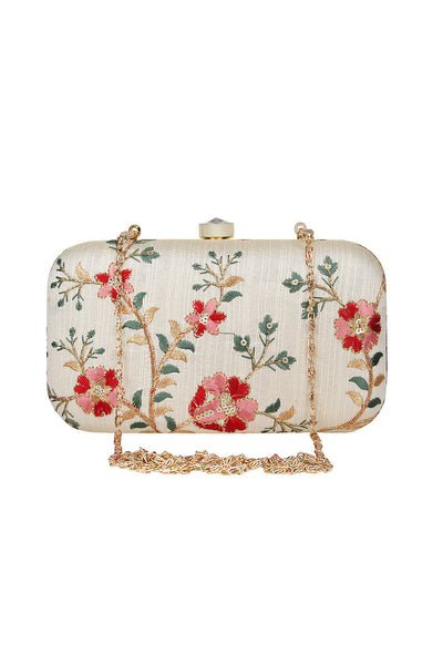 Designer Off-White Floral Embroidery Clutch