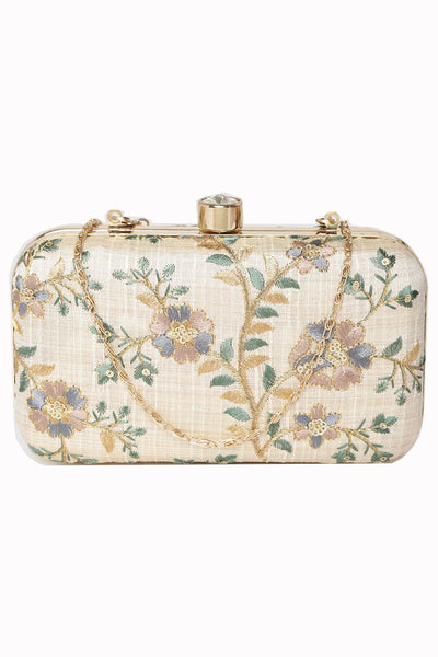 Designer Tulle Sequin Embroidered  Silk Clutch Natural & Multi