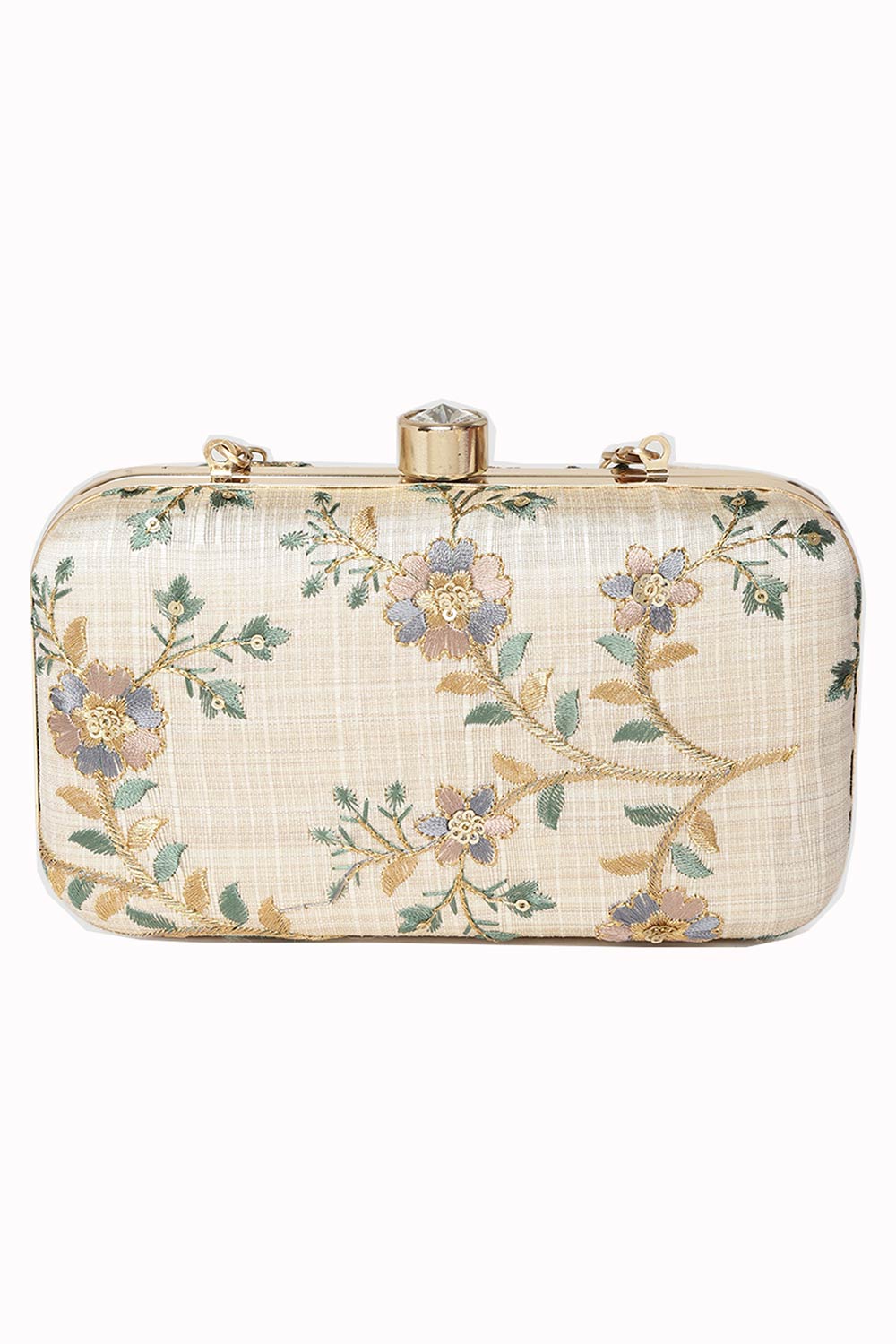 Designer Tulle Sequin Embroidered  Silk Clutch Natural & Multi