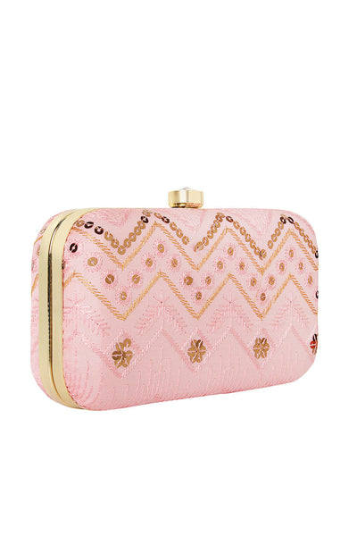 Designer Pink & Gold ZigZag Embroidery Clutch