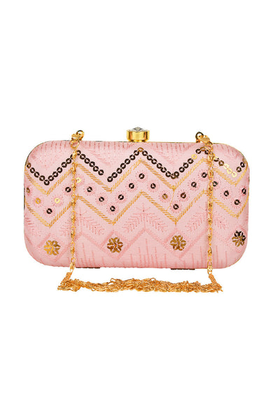 Designer Pink & Gold ZigZag Embroidery Clutch