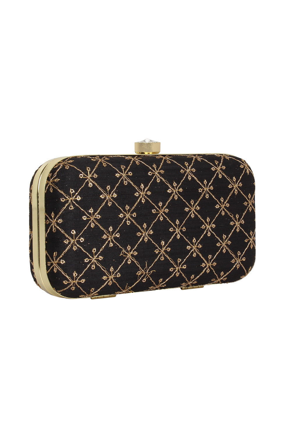 Designer Black with Gold Embroidered Criss-Cross Clutch