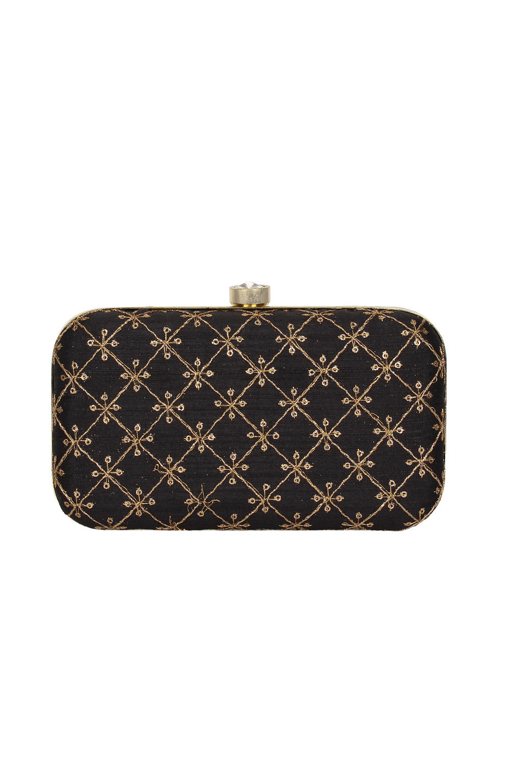 Designer Black with Gold Embroidered Criss-Cross Clutch