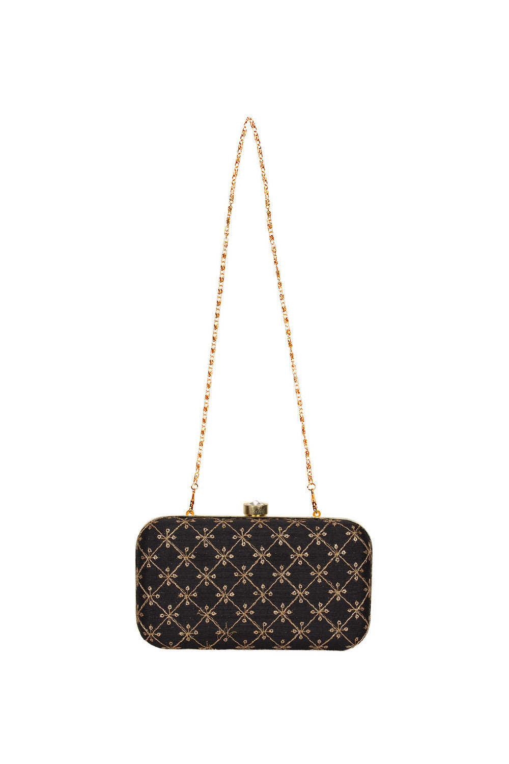 Designer Black with Gold Embroidered Criss-Cross Clutch
