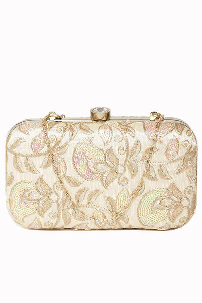 Designer Tulle Sequin Embroidered  Silk Clutch Natural & Gold