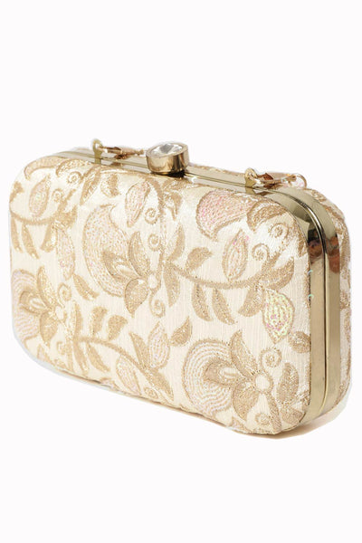 Designer Tulle Sequin Embroidered  Silk Clutch Natural & Gold