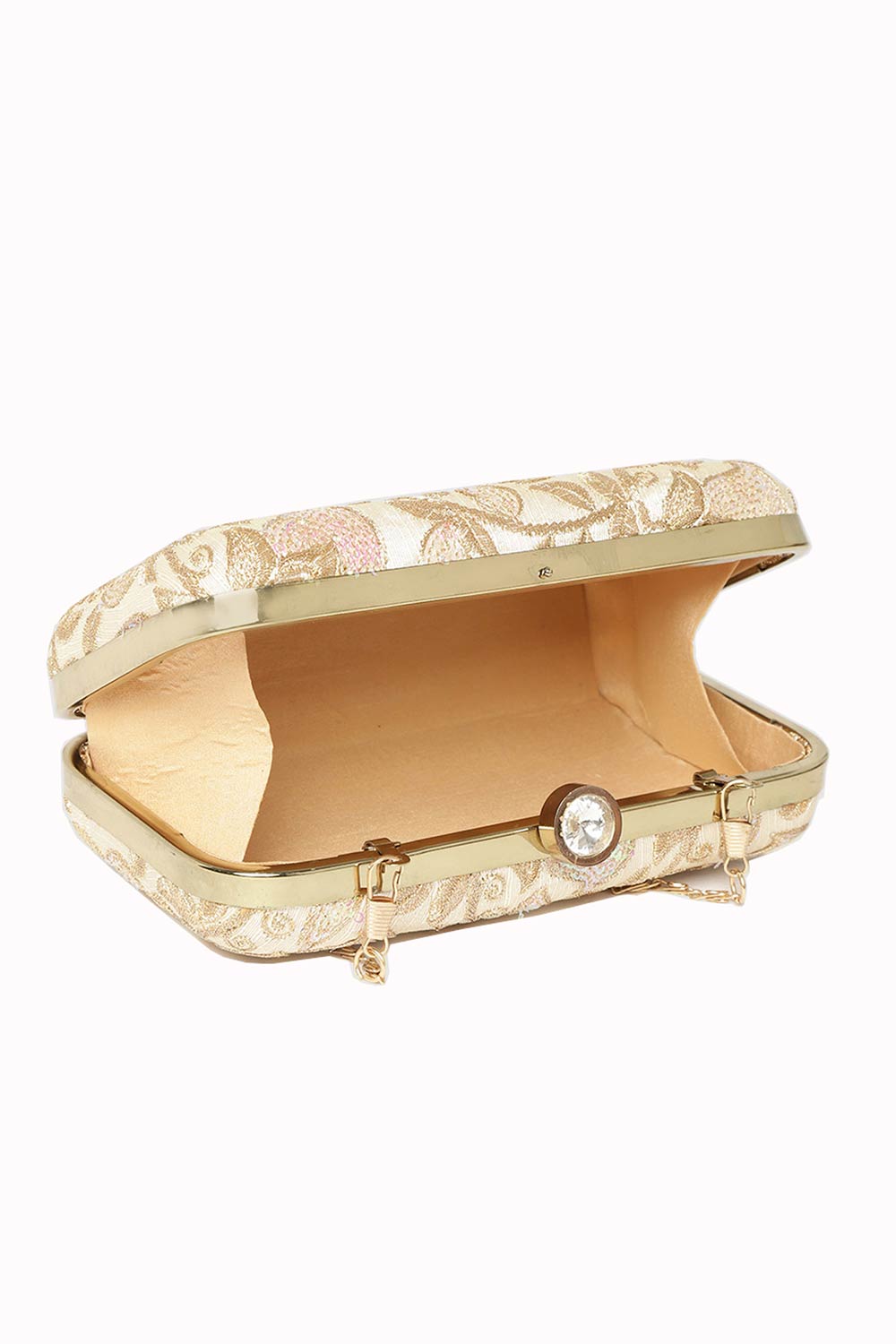 Designer Tulle Sequin Embroidered  Silk Clutch Natural & Gold