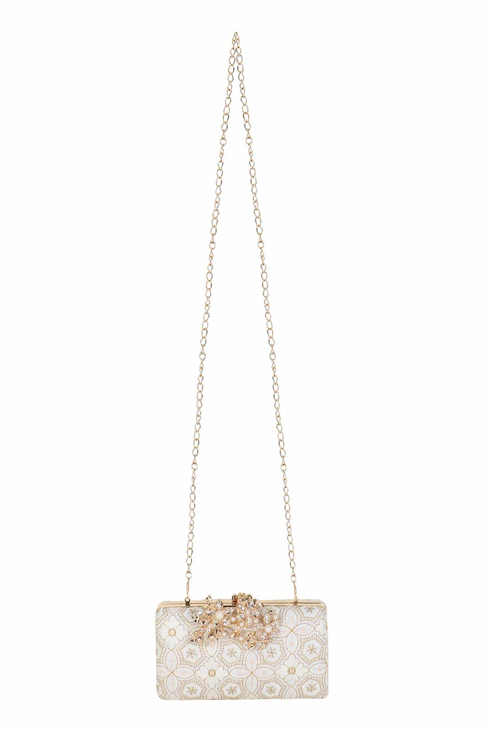 Designer Off-White with Intricate Gold Clasp Clutch