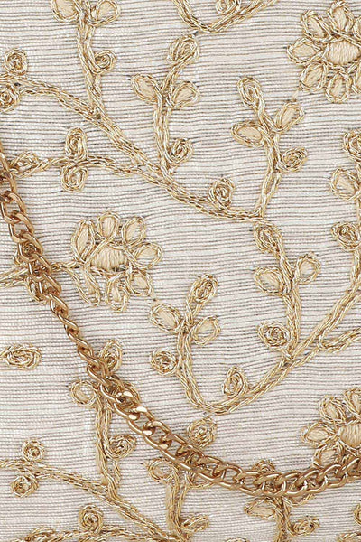 Designer Cream & Gold Silk Floral Embroidered Clutch