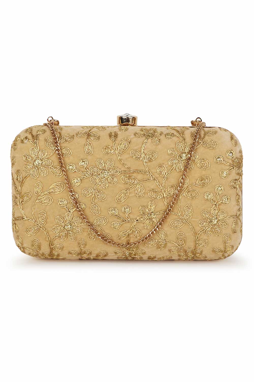 Designer Gold Velvet Floral Embroidered Clutch