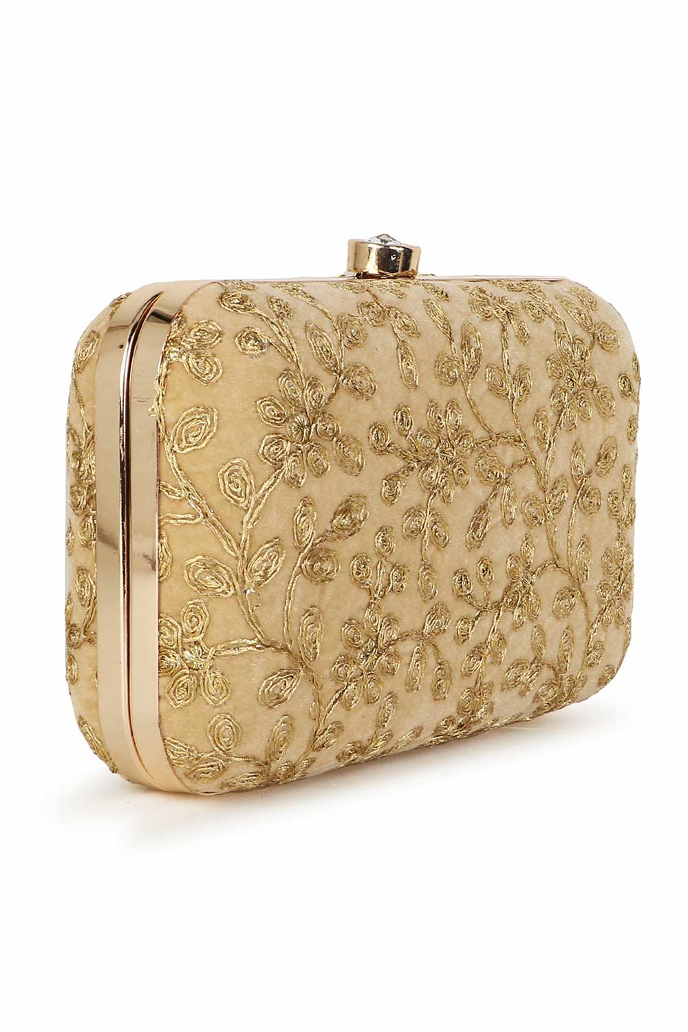Designer Gold Velvet Floral Embroidered Clutch