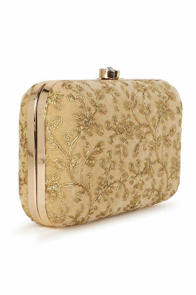 Designer Gold Velvet Floral Embroidered Clutch