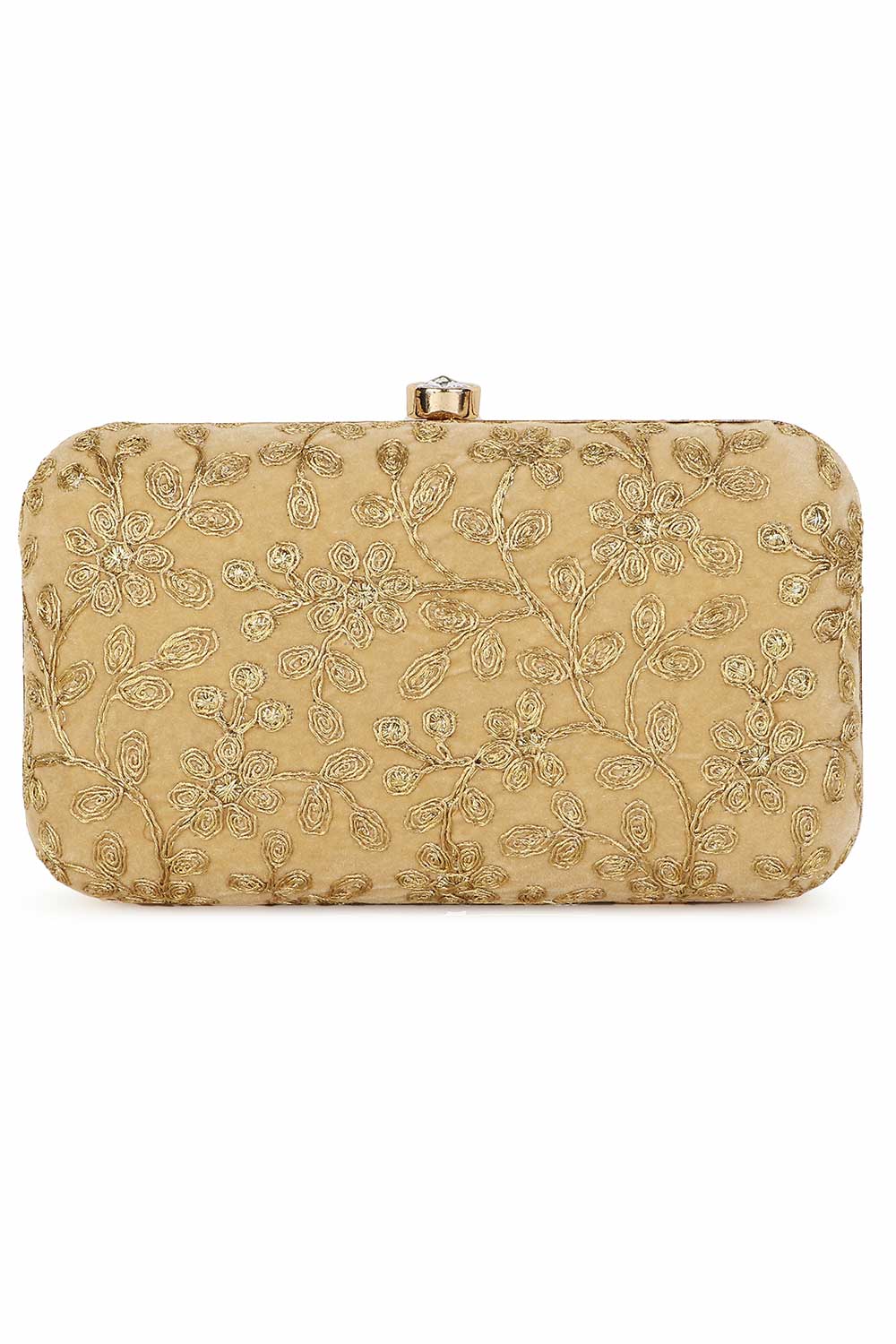 Designer Gold Velvet Floral Embroidered Clutch