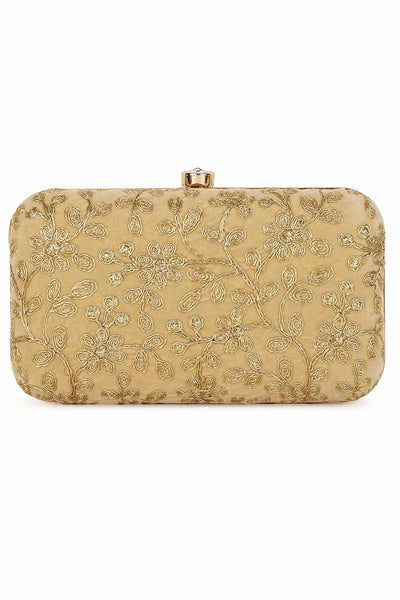 Designer Gold Velvet Floral Embroidered Clutch