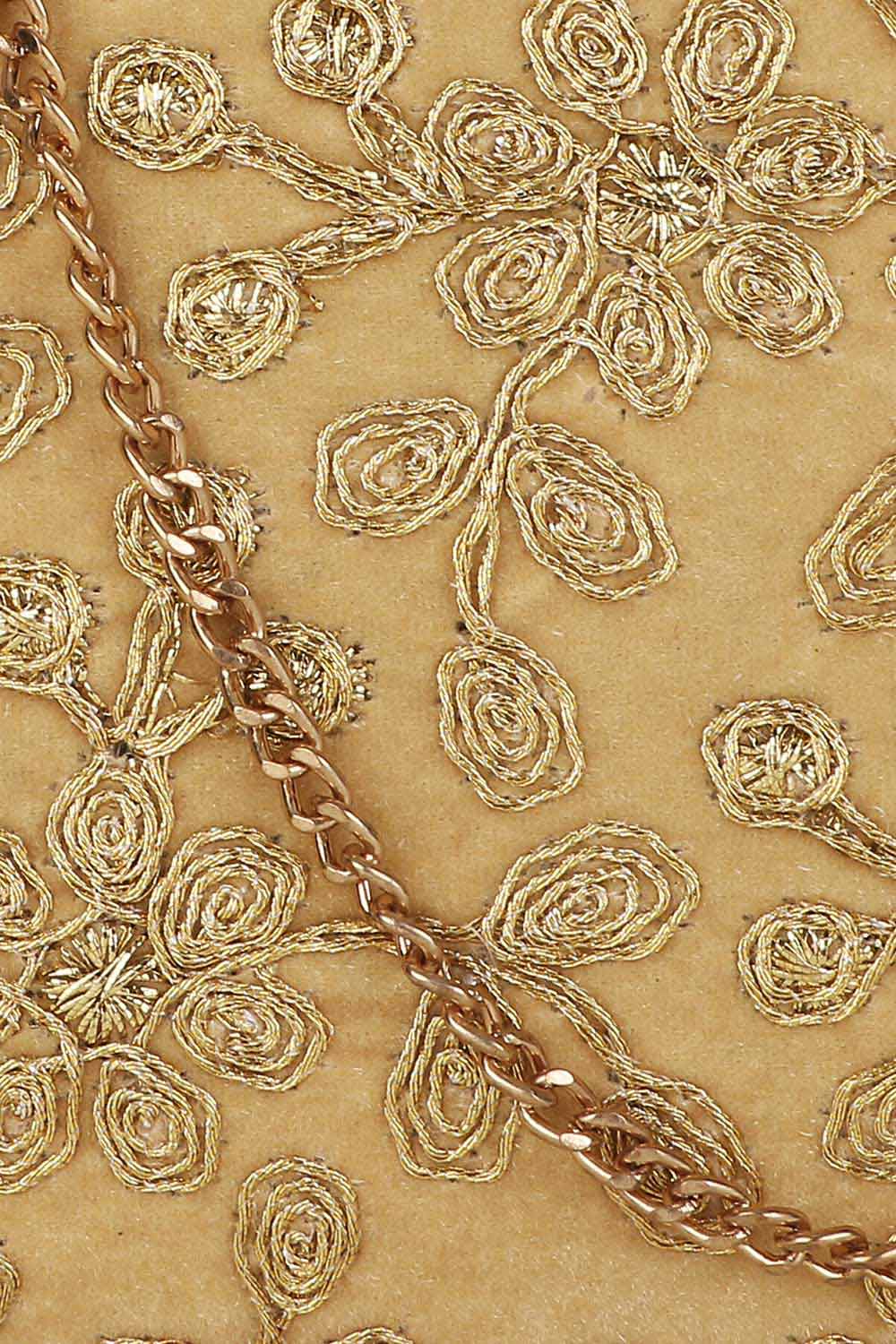 Designer Gold Velvet Floral Embroidered Clutch