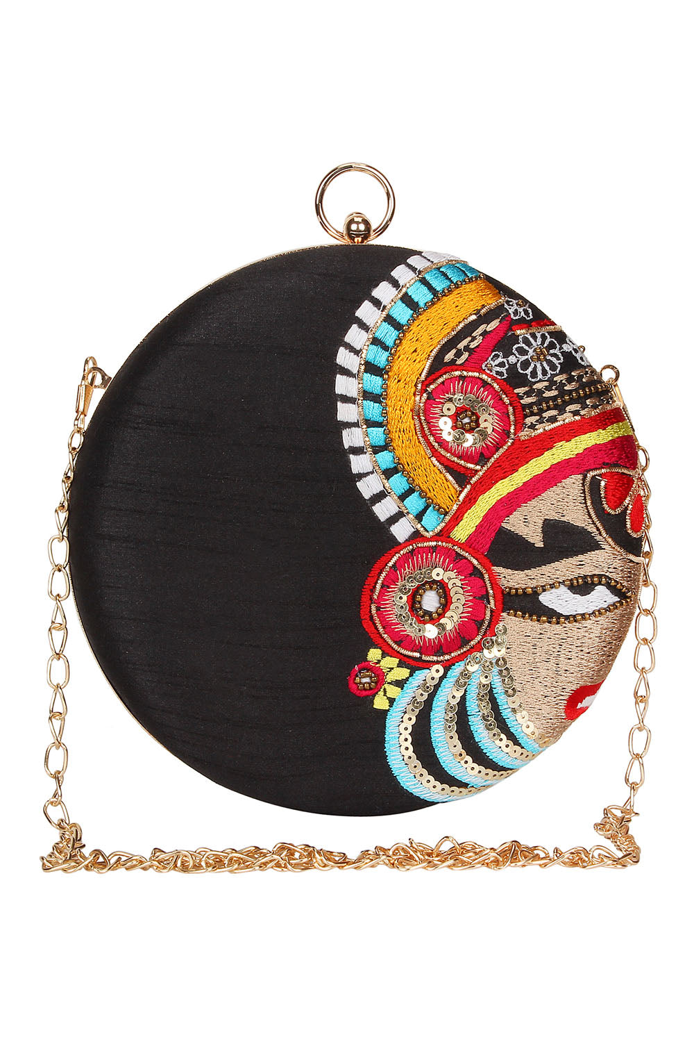 Designer Black Round Clutch With Maharaja Beadwork Evening Purse