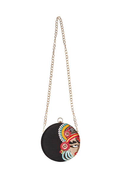 Designer Black Round Clutch With Maharaja Beadwork Evening Purse