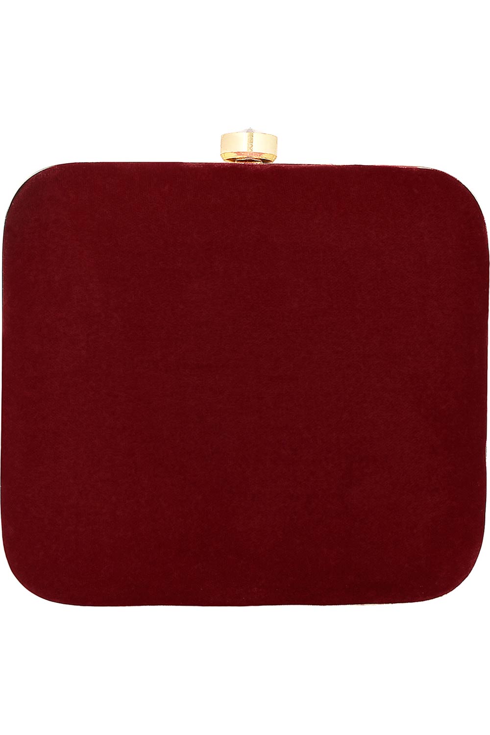 Designer  Wine Velvet & Gold Sequins Embellished Square Clutch