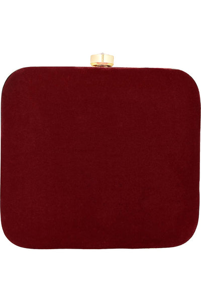 Designer  Wine Velvet & Gold Sequins Embellished Square Clutch