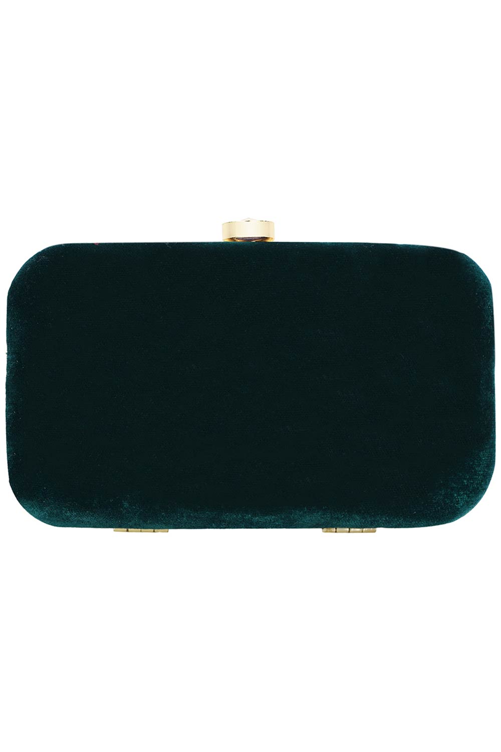 Designer Embroidered & Beads Velvet Clutch in Bottle Green & Gold