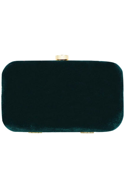 Designer Embroidered & Beads Velvet Clutch in Bottle Green & Gold