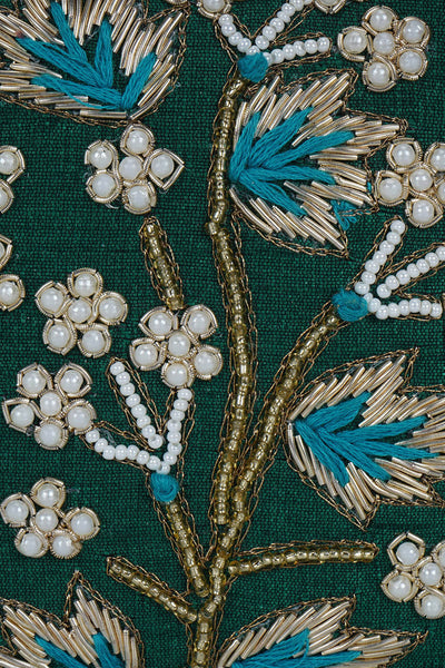 Designer Black with White & Blue Floral Beads & Pearls Evening Bag