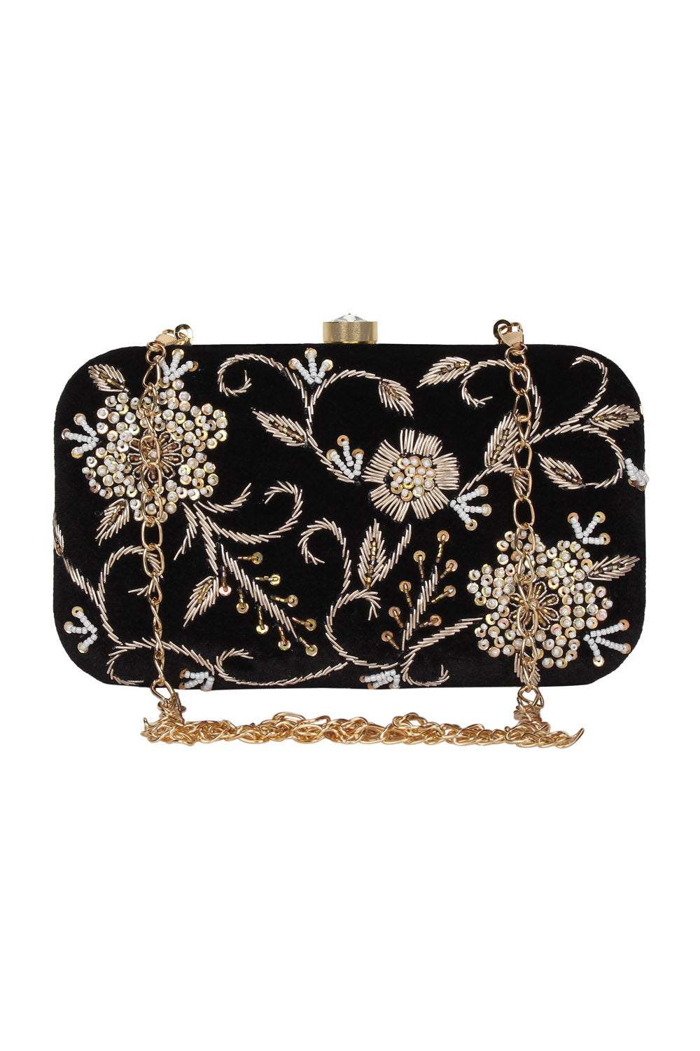 Designer Black Velvet With Gold Beadwork Embroidery Clutch